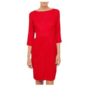 Ted‎ Baker Red Jacquard 3/4 Sleeve Dress Ted Size 3 US size 8